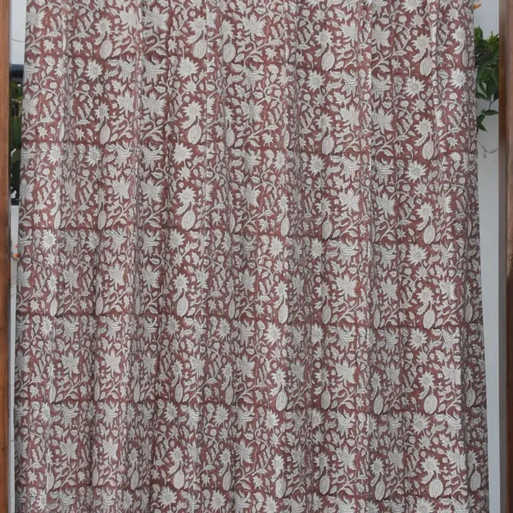 Hand Block Print Duck Canvas Curtain -manikarnika