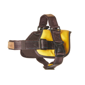 Premium Leather Anti-Choke Harness • Yellow ~ Brown