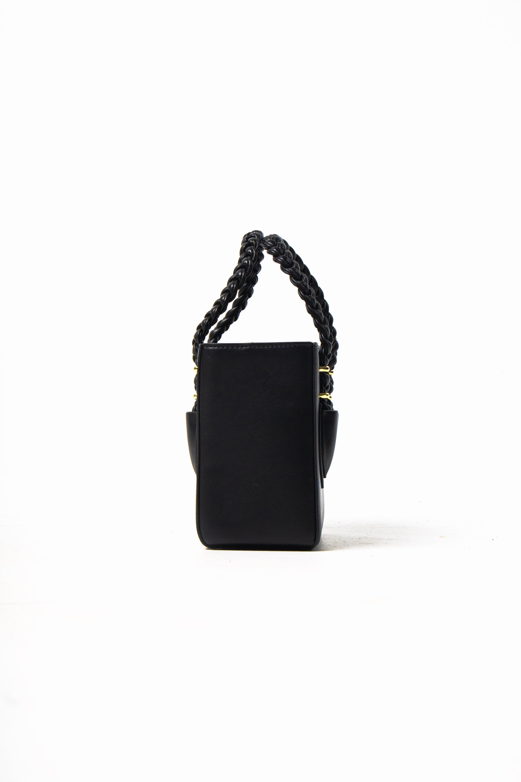 'Ruka' Black Boxy Tote With Gold Hardware