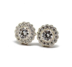 Round Elegant Silver Halo Stud Earrings