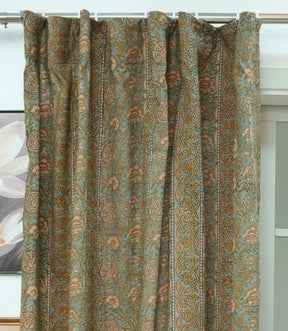 Sonakshi Handmade Floral Block Print Viscose Colored Linen Curtain