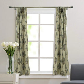 Floral Hand Block Print Pure Linen Pleated Curtain- Swadesh