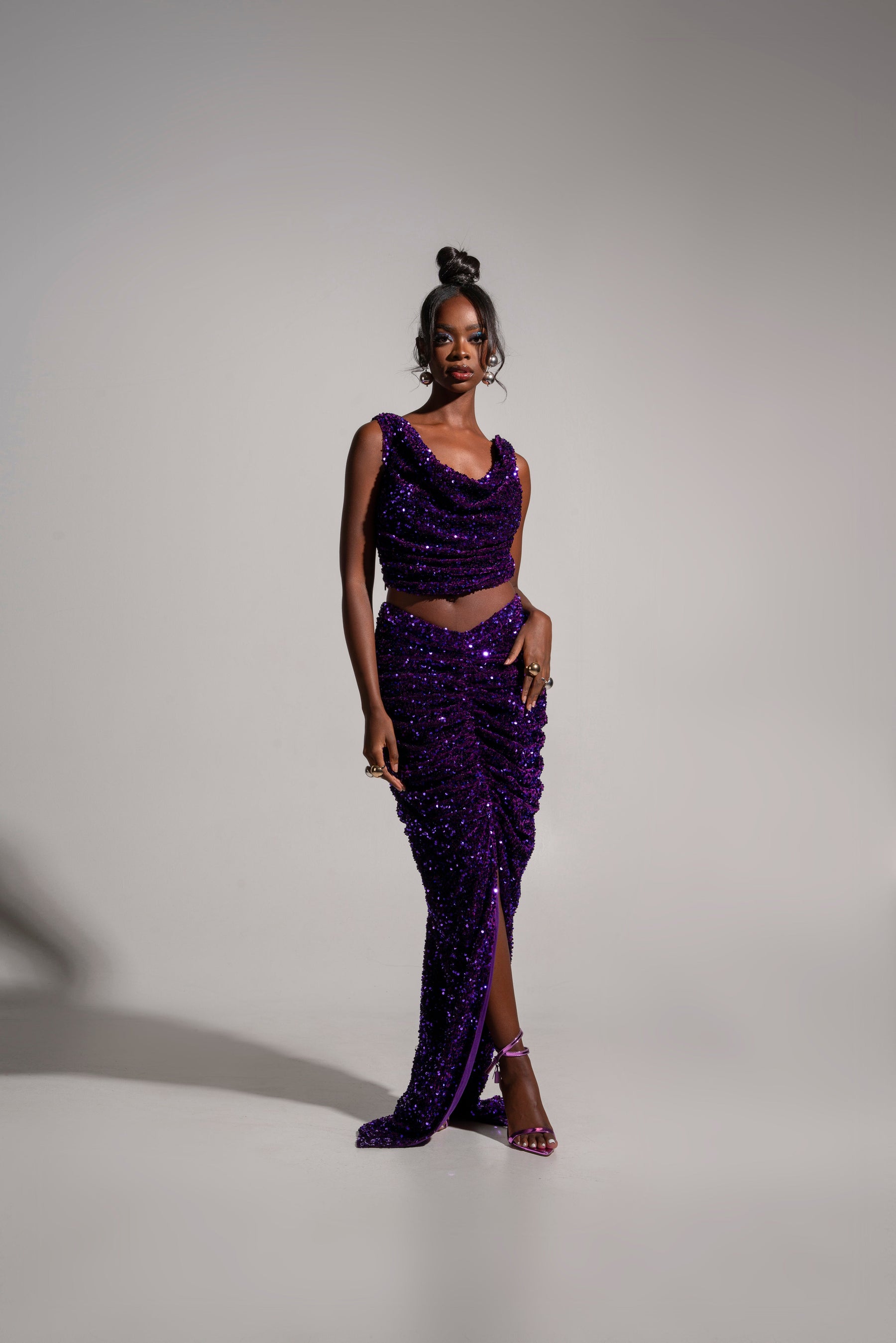 JESS Sequin Cowl Crop Top in AMETHYST