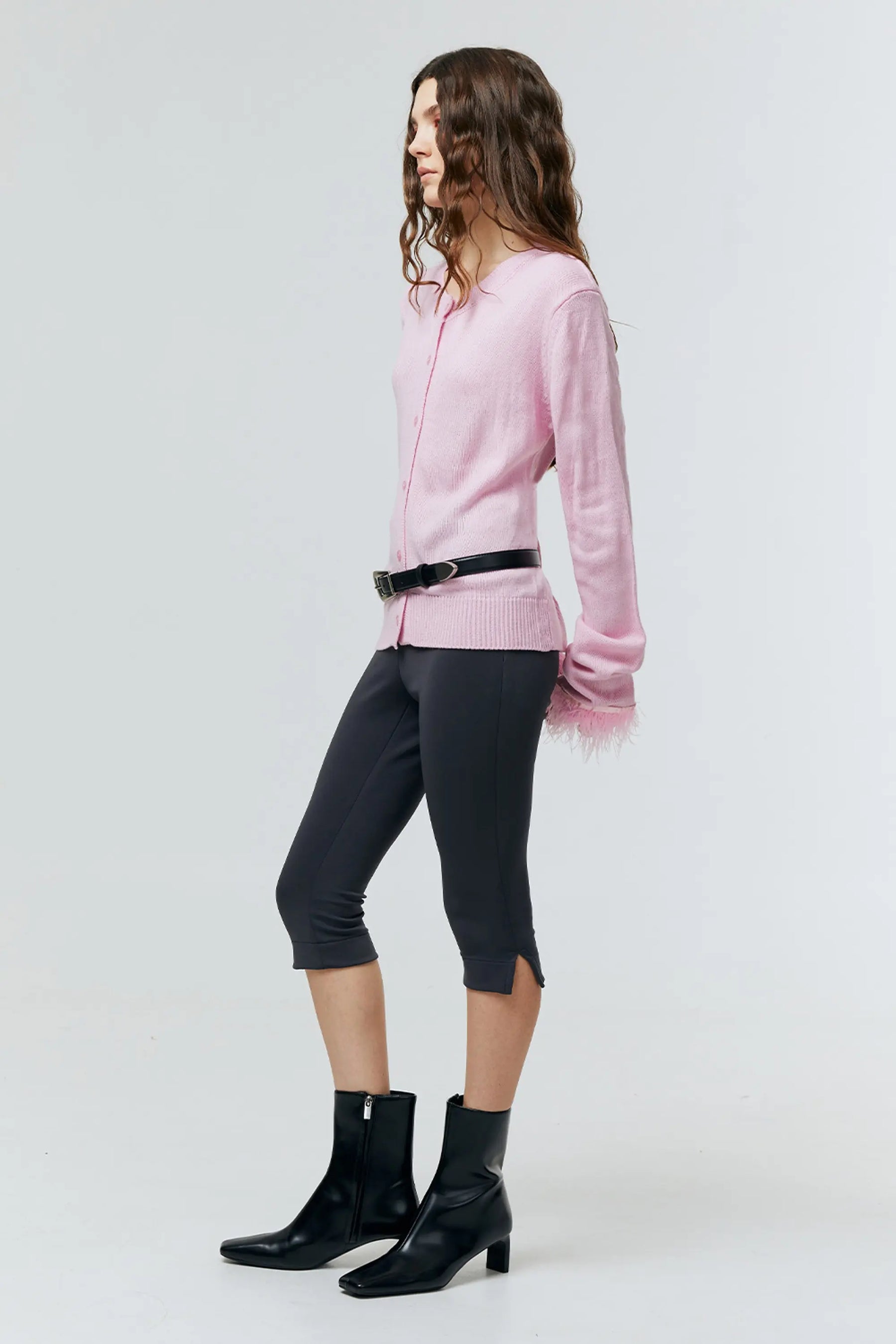NEMI FEATHER TRIM KNIT CARDIGAN