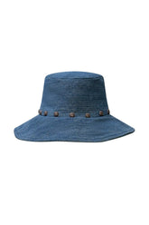 Studded Denim Bucket Hat-Medium Blue