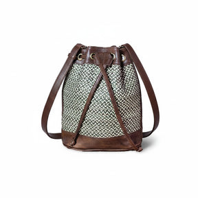 Dark Brown Leather Terra Bag – Handmade Crossbody & Handbag, Timeless Palm Weave Bucket Bag