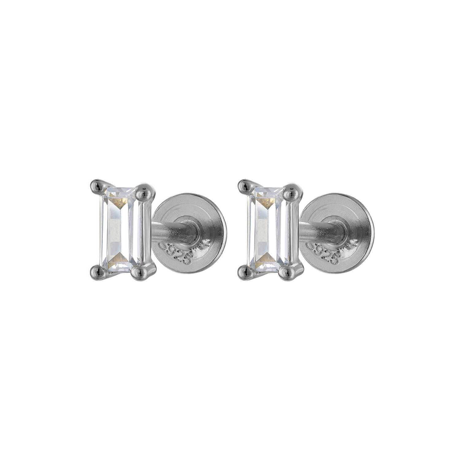 Single Baguette Gold Stud Earring Minimalist