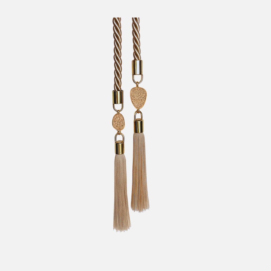Silk Tassel Rope Belt with Gold Charms