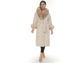 Luxurious Beige Wool Lama & Fox Fur Coat