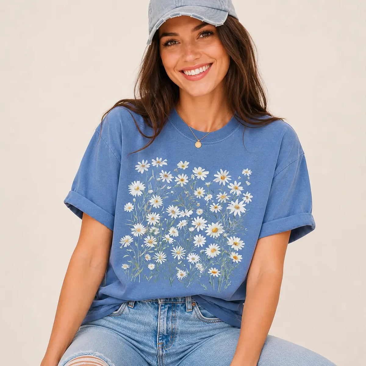 Blue Wildflower Daisy Garden Graphic Tee