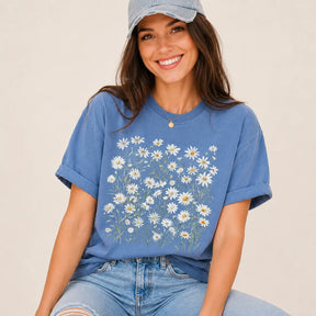 Blue Wildflower Daisy Garden Graphic Tee