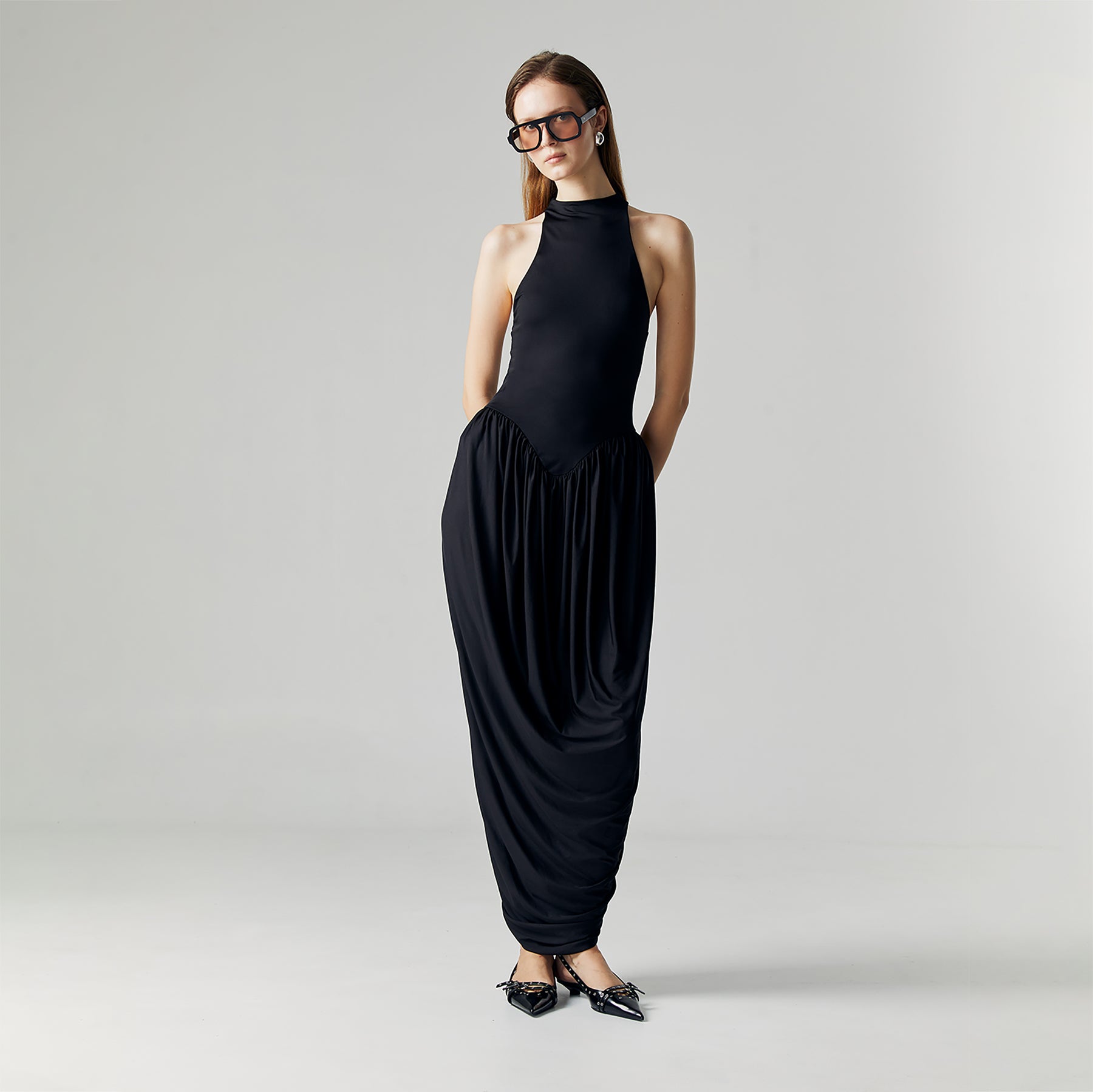 CELINE DRAPED MAXI DRESS