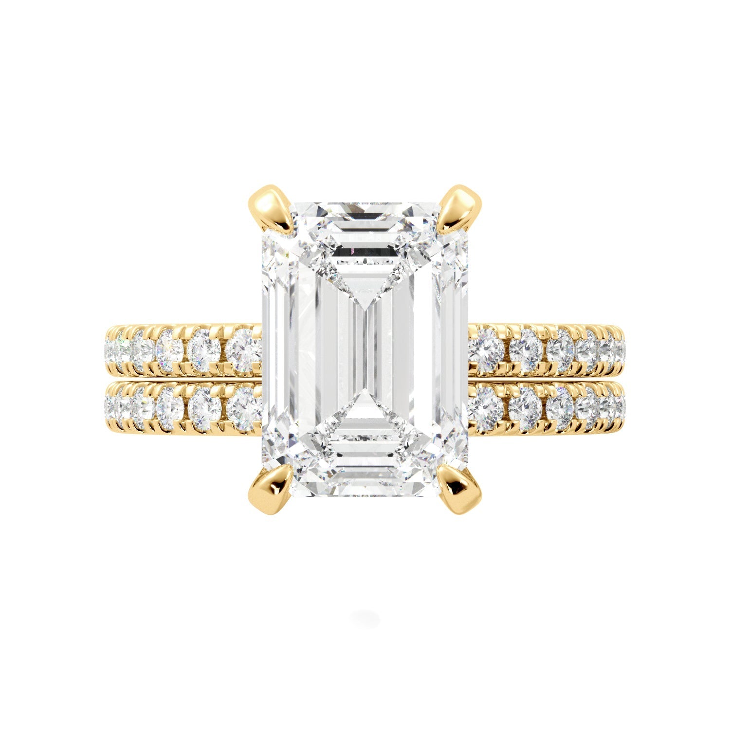Emerald Cut Hidden Halo Engagement Ring Set