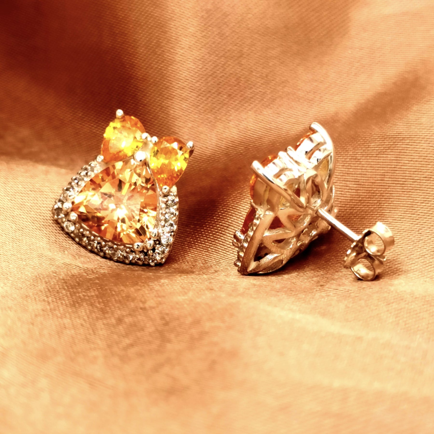 Champagne Trillion & Pear Cut Silver Earrings