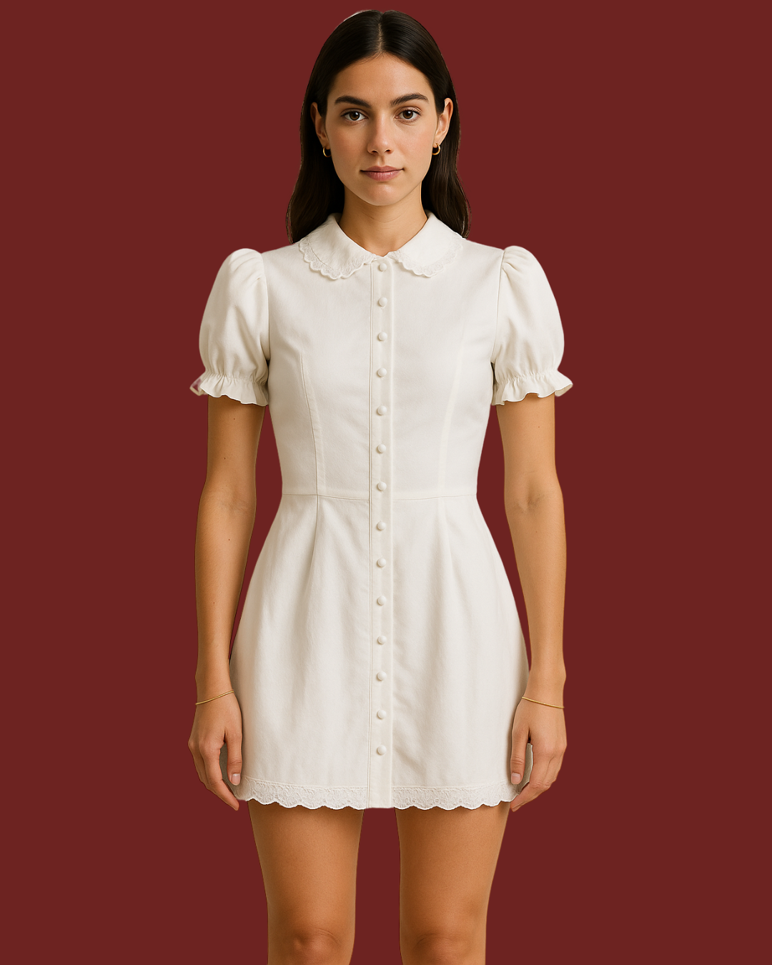 Noir Puff Sleeve Mini Dress – Black Cotton-Linen with Peter Pan Collar