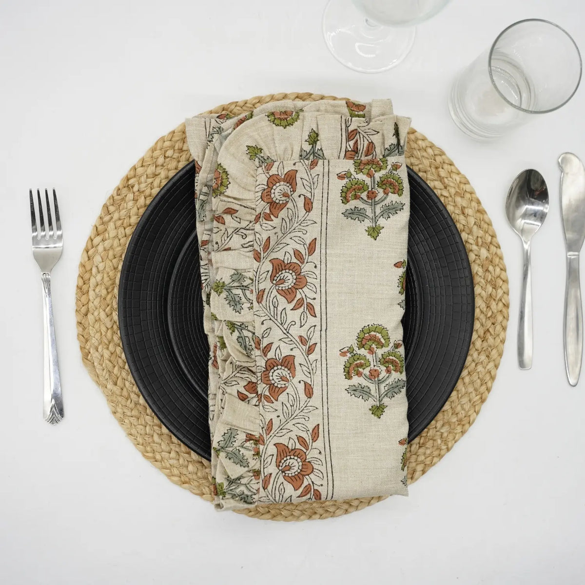 Decorative Block Print Cotton Frill Napkins Set of 4 – Traffic Light Border