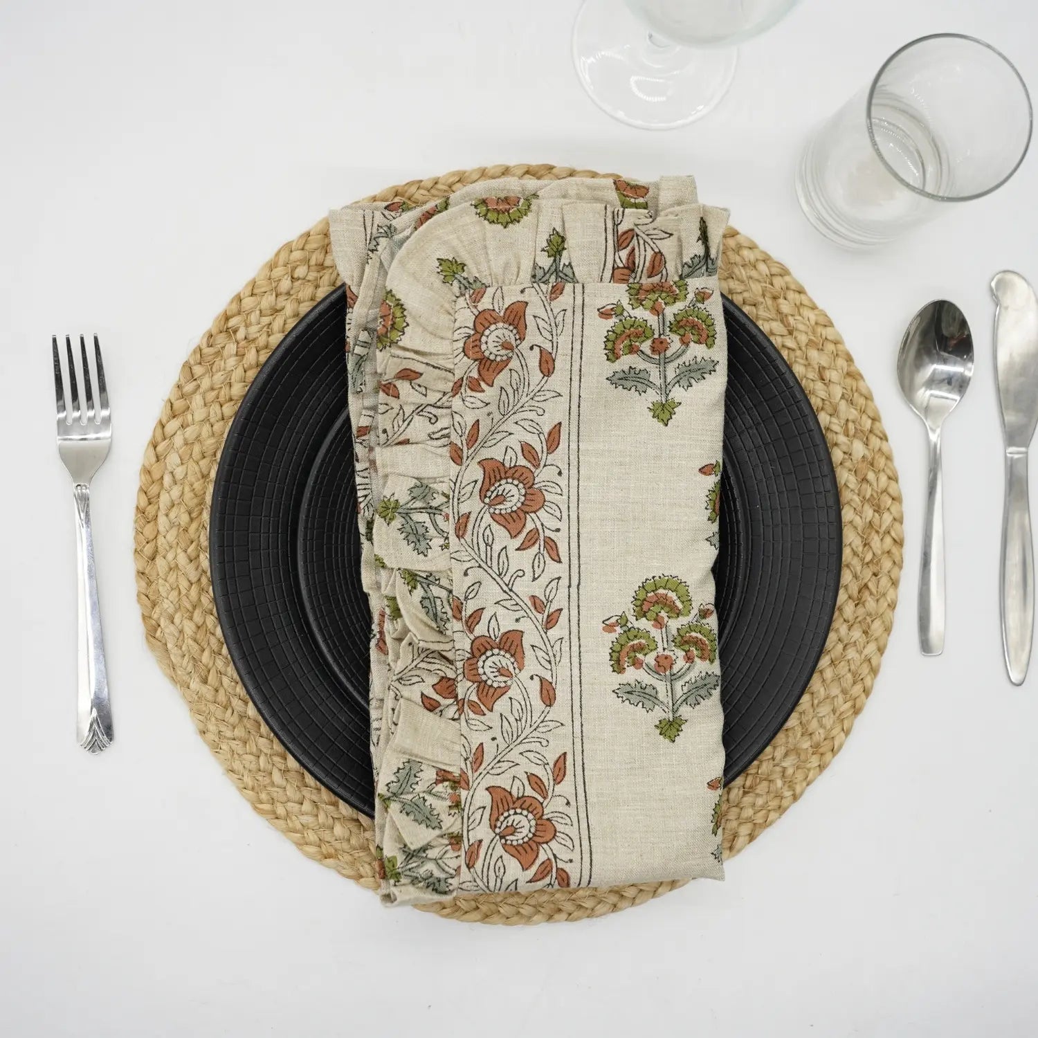 Decorative Block Print Cotton Frill Napkins Set of 4 – Traffic Light Border