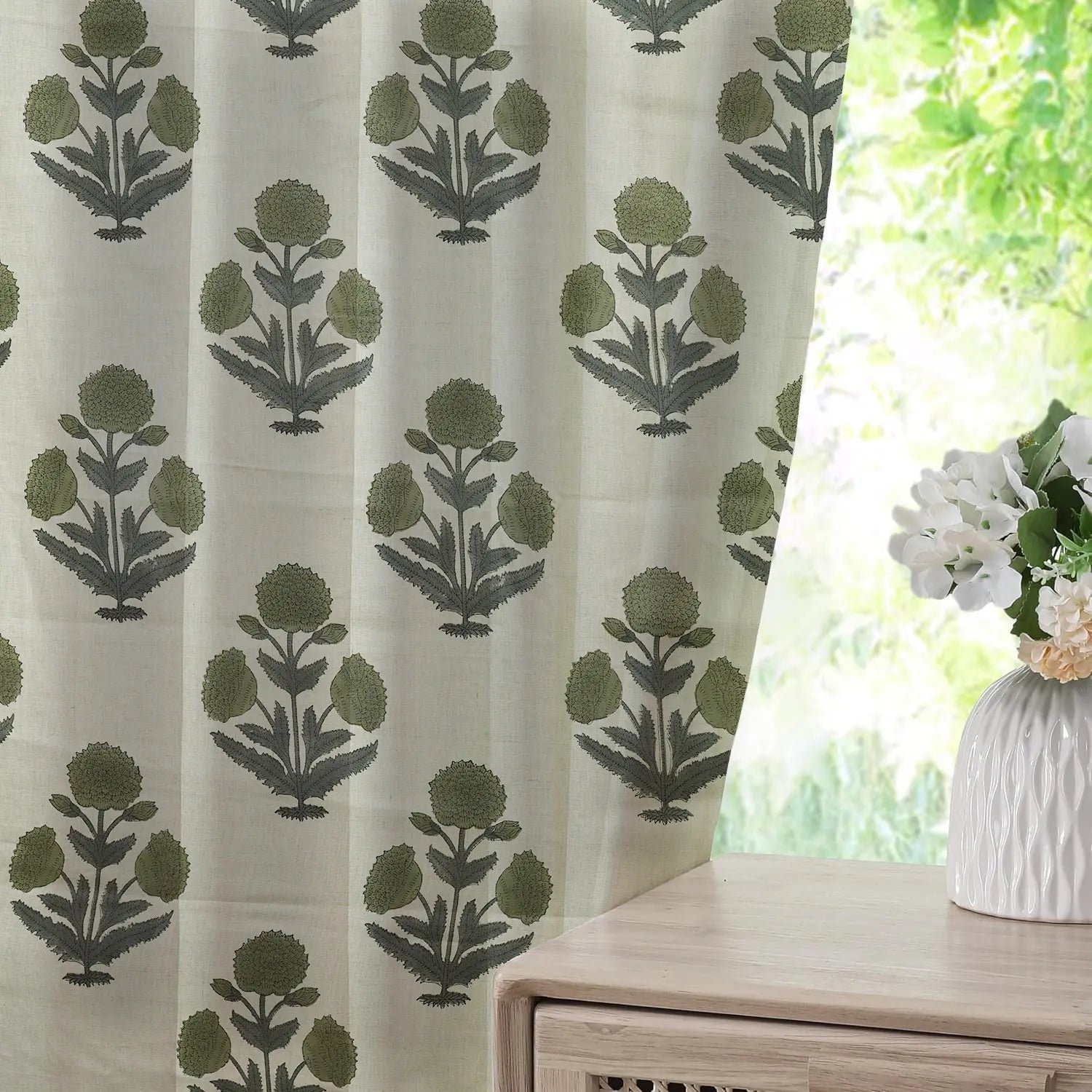 Classic Printed Pure Linen Window Curtain - Badshah