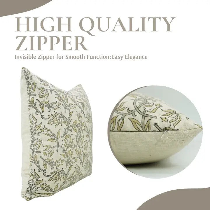 Unique Block Print Linen Blend Pillow Cover- Kamal Dutta