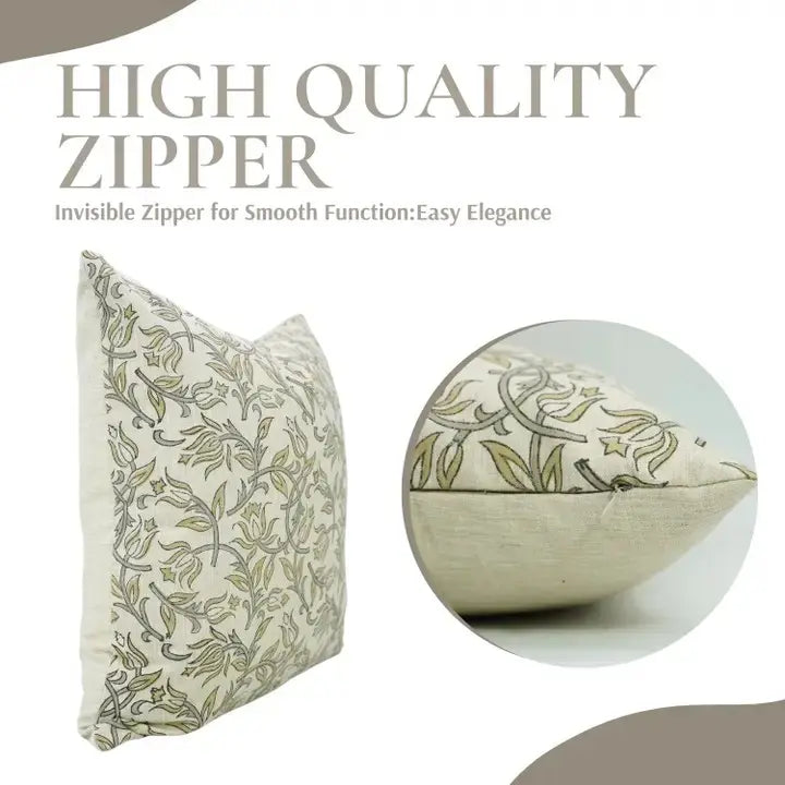 Unique Block Print Linen Blend Pillow Cover- Kamal Dutta