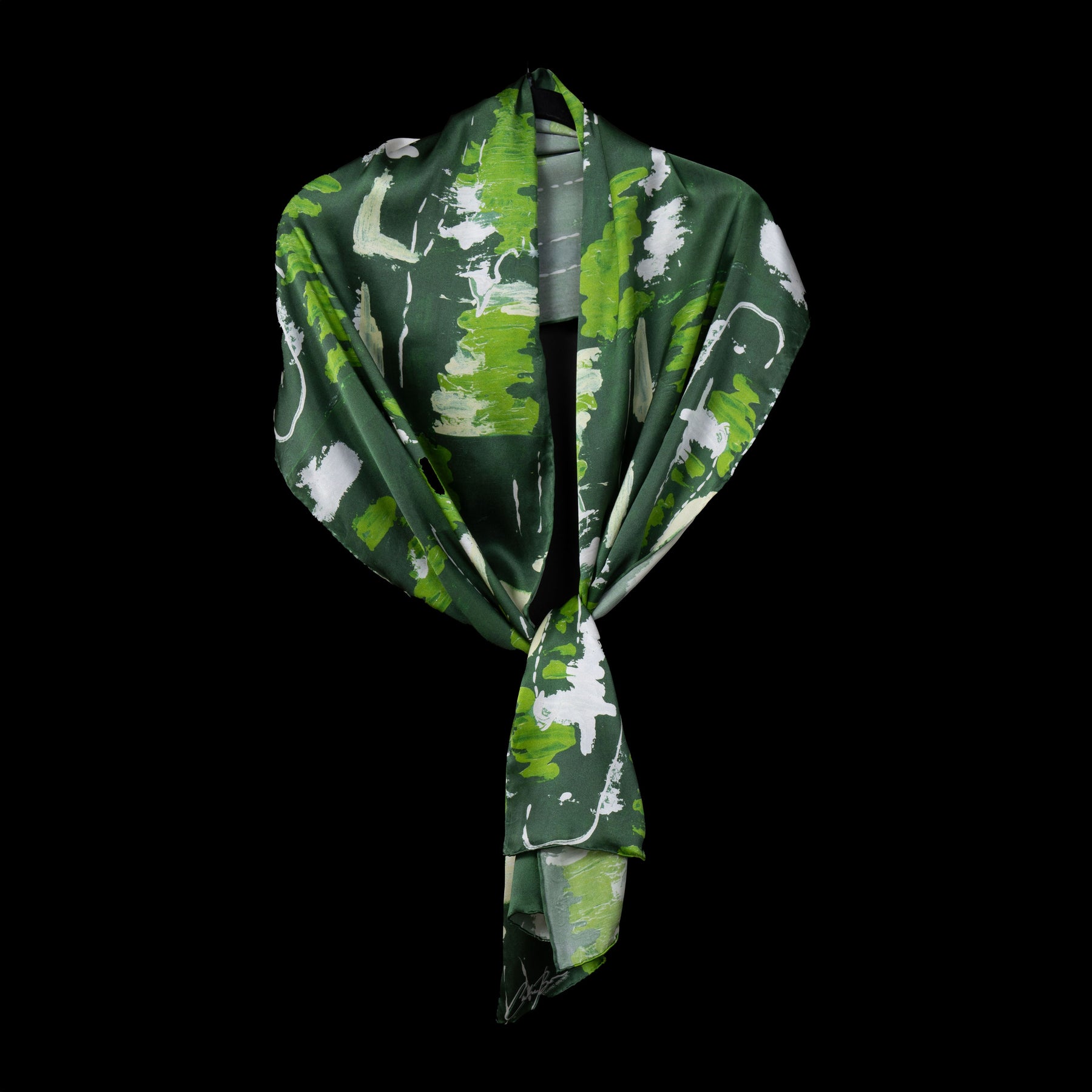 Green Silver Wall Splash Oblong Scarf