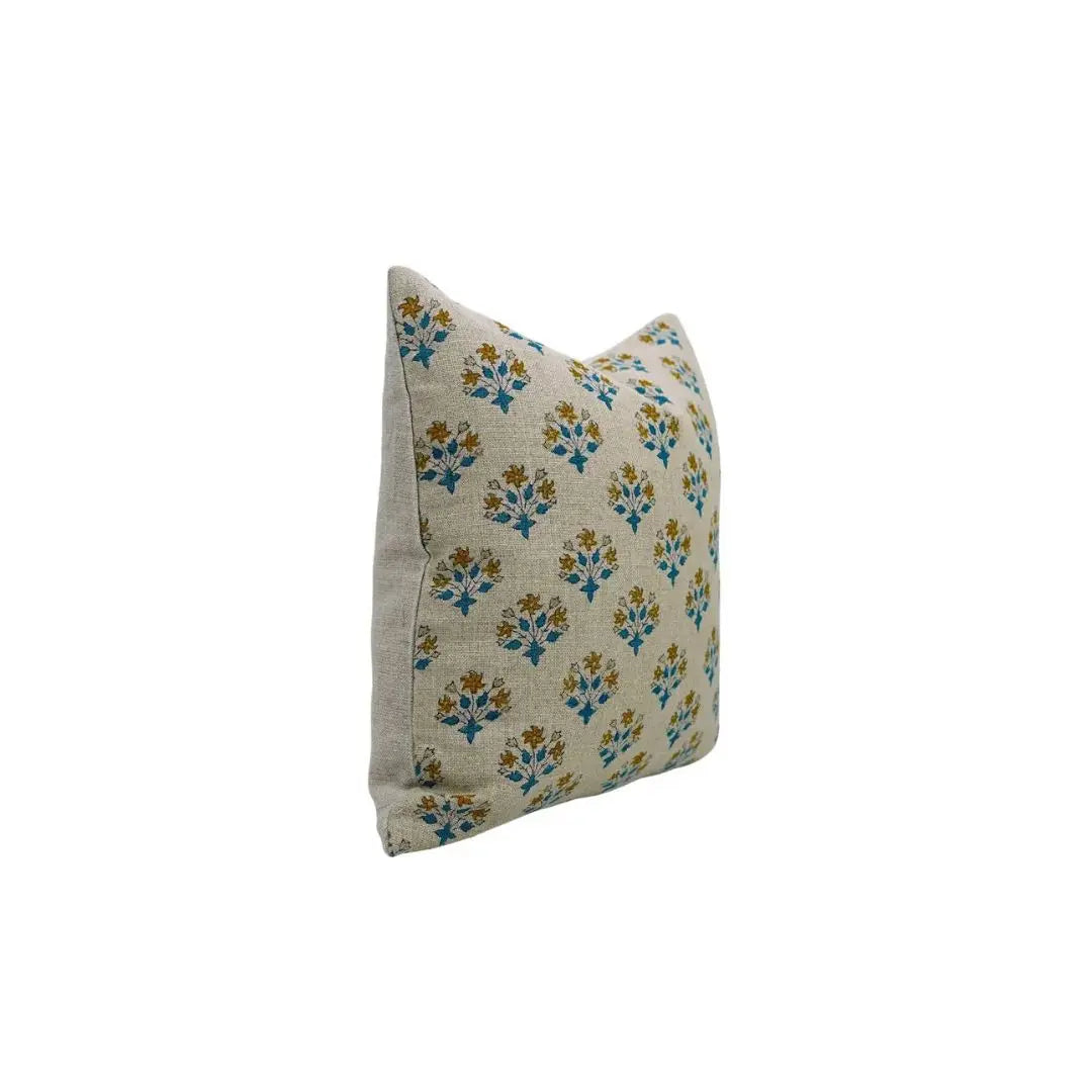 Elegant Handcrafted Block Print Boho Thick Linen Pillow Cover- Diwali Flower