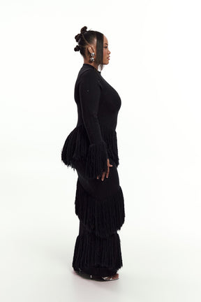 EME Sequin Fringe Maxi Dress in BLACK