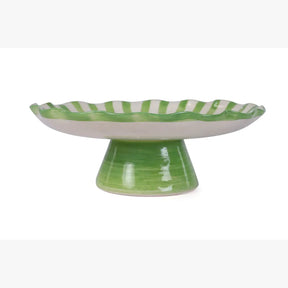 Ceramic Stripe Cake Stand, 10 x 10 x 3.75 Inches- Green