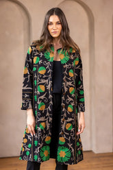 Malika Coats - Black with Green Embroidery