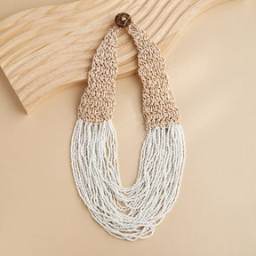 Fashionable retro ethnic style exaggerated style hand woven 30 layer wax rope rice bead necklace for women
