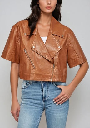 Romy Crop Faux Leather Moto Jacket