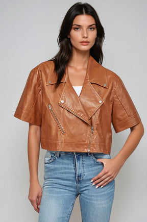 Romy Crop Faux Leather Moto Jacket