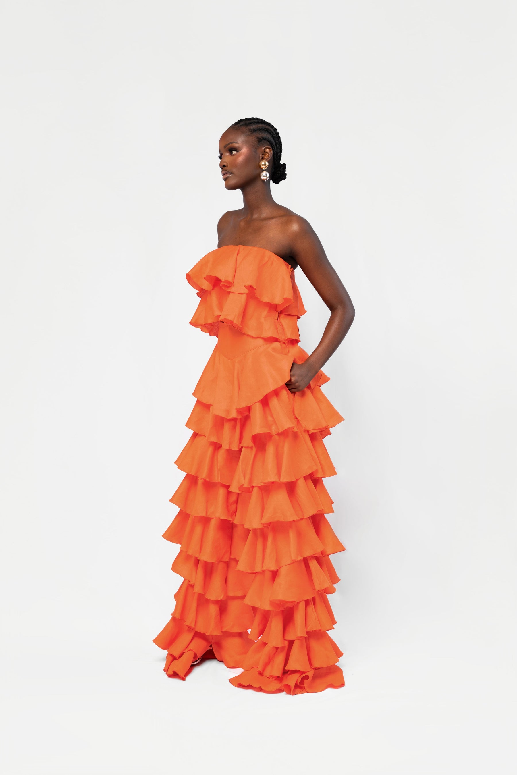 Linen DARIA Ruffle Pants in Orange