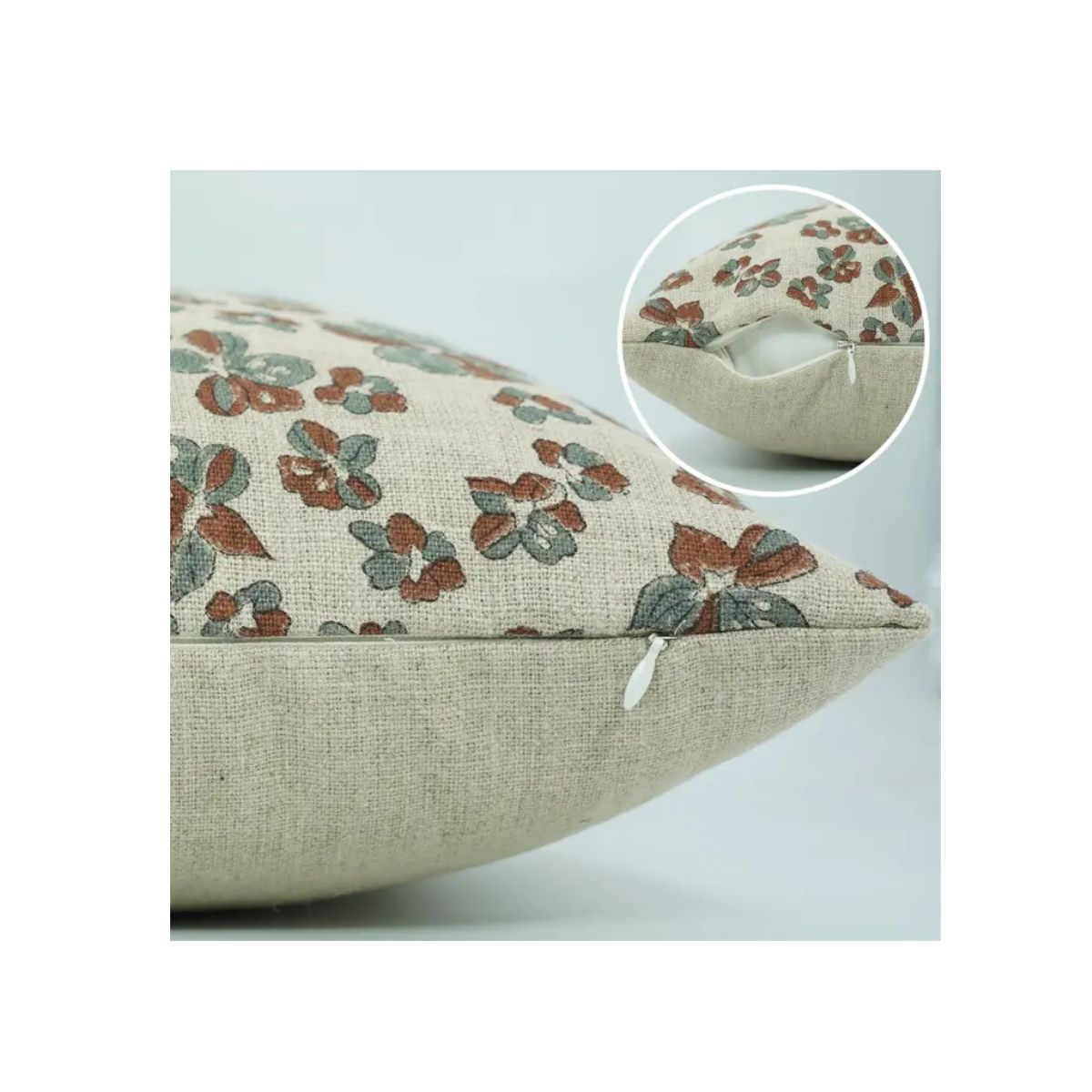 Traditional Block Print Thick Linen Cushion Cover - Saundrya