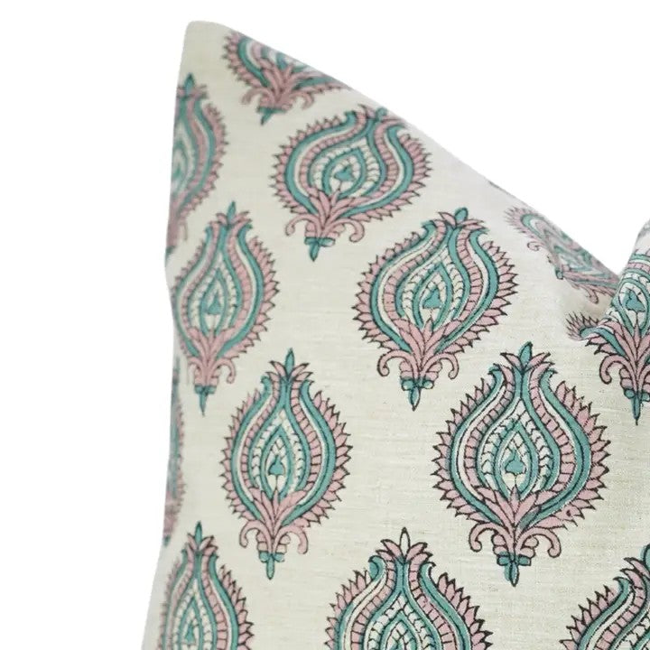 Bold Style Block Print Linen Blend Pillow Cover - Uday