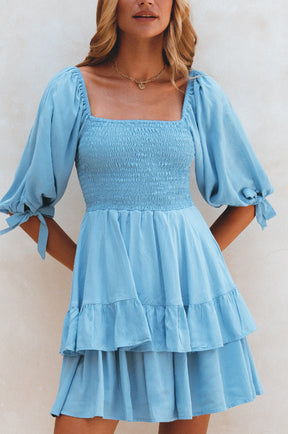 Cha-Cha Ruffle Mini Dress - Soft Blue