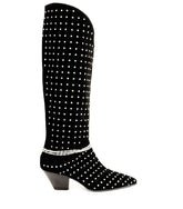 Chic Rhinestone Suede Black Boots Natu