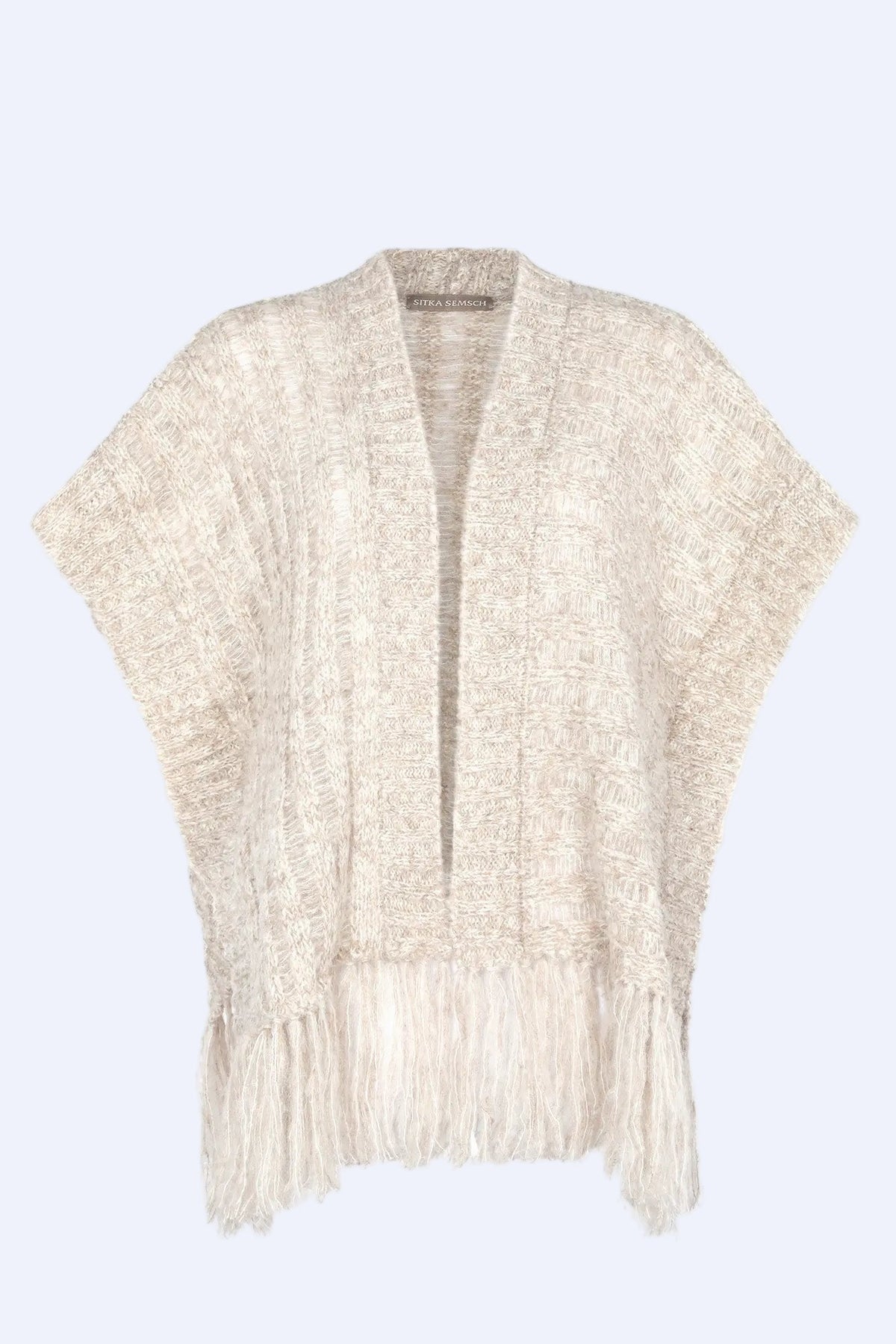 Amaris Alpaca Fringe Poncho | Beige Melange