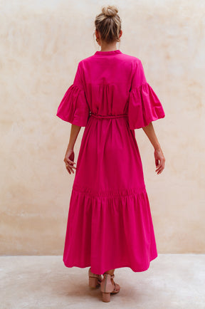 Oleana Puff Sleeve Maxi Dress - Magenta