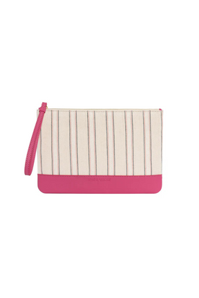 Defne - Pink Calfskin & Handloomed Fabric Clutch