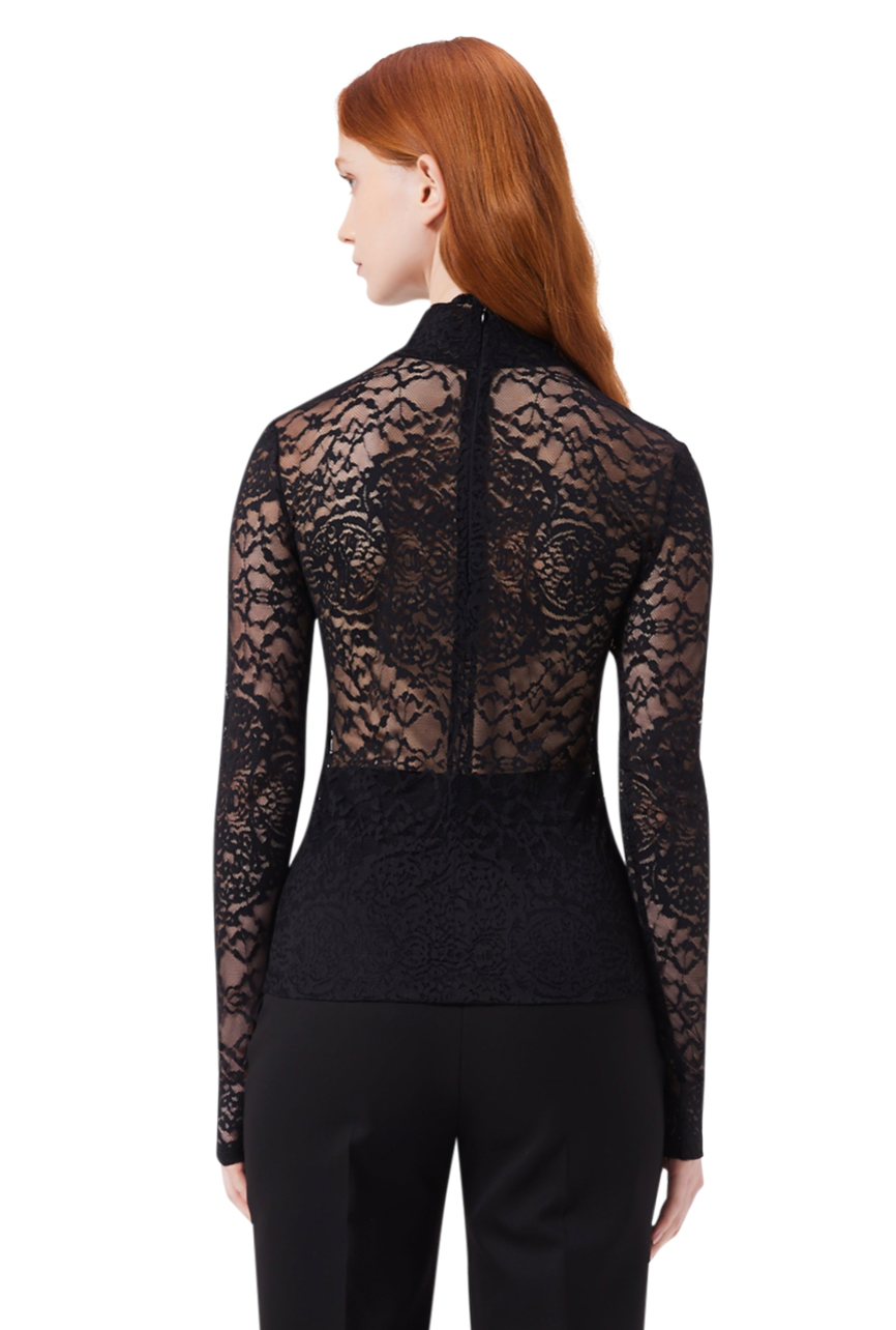 Helena High Neck Lace Blouse in Black