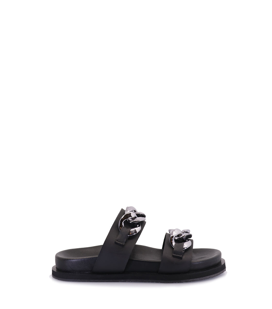 Stylish Black Platform Sandals with Chain Detail Rob