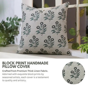 Premium Hand Block Print Boho Thick Linen Pillow Cover- Neha