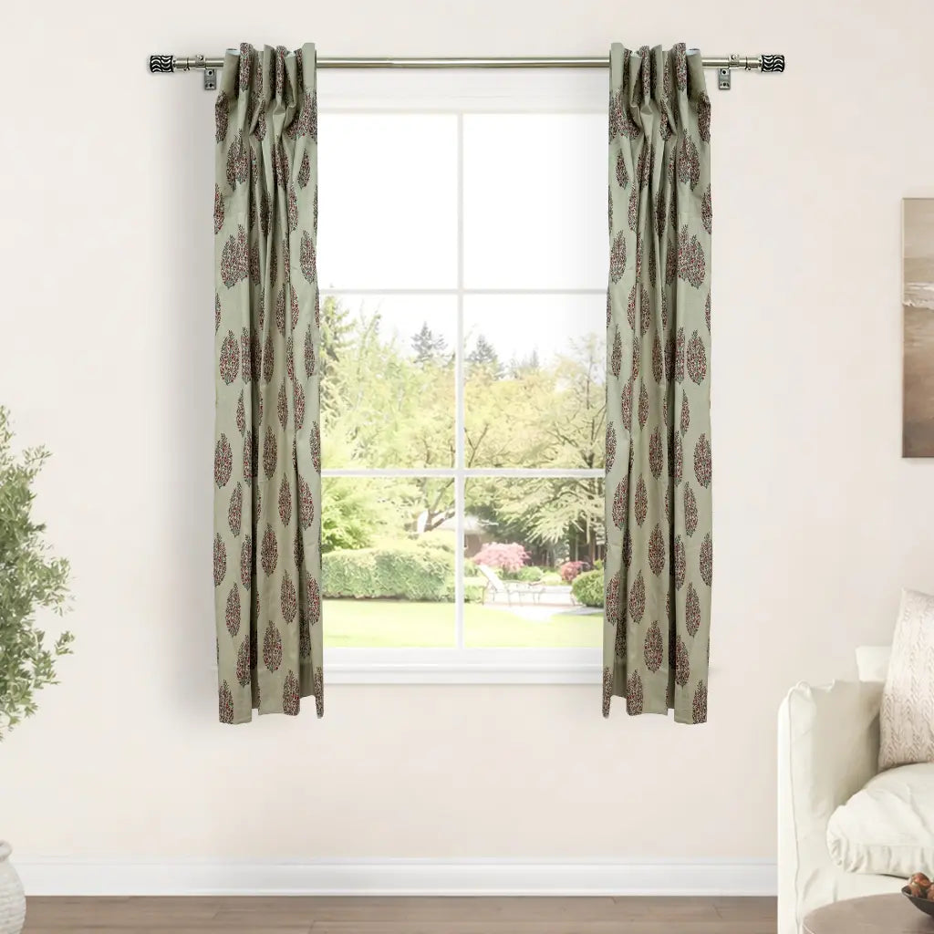 Handmade Vatika Floral Block Print Linen Curtain