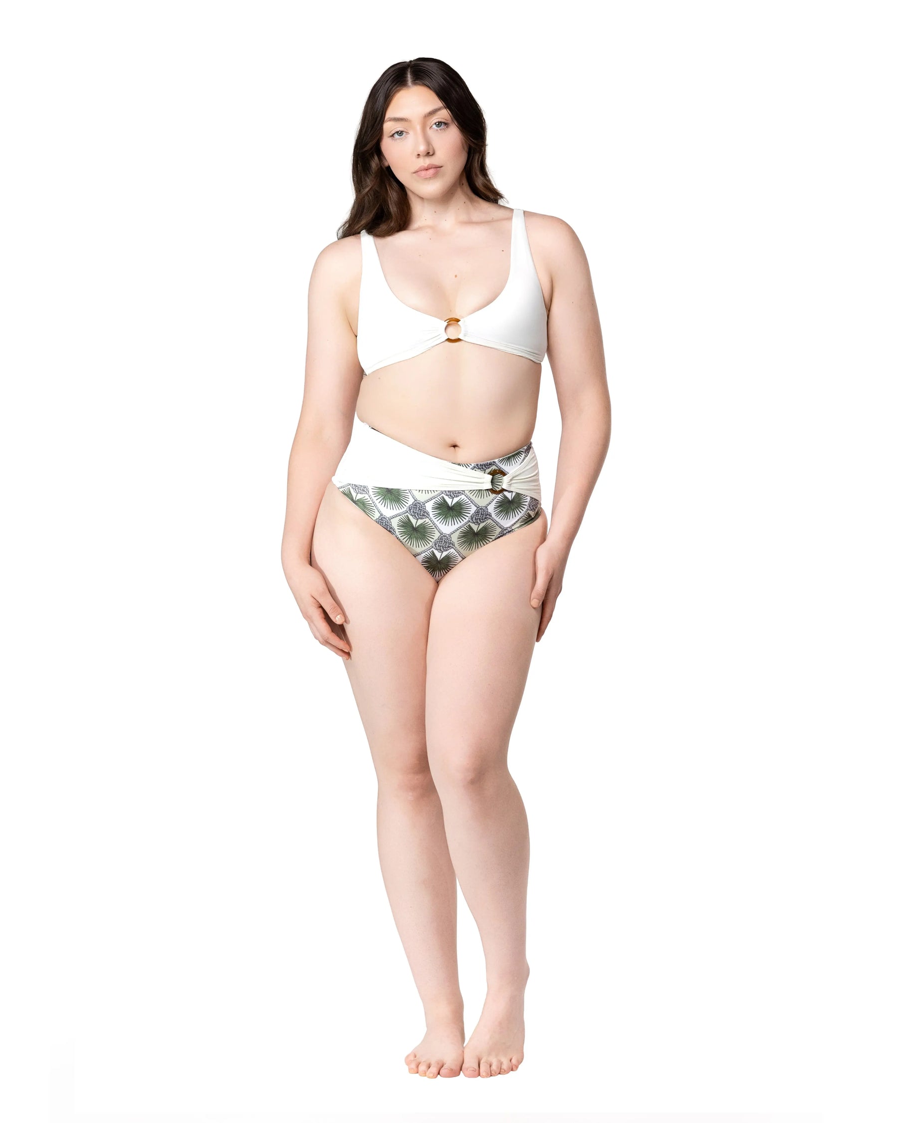 Palm Mirage Plunge Bikini Top in Bone White