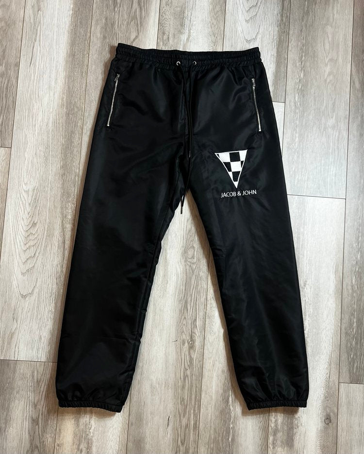 Nylon Black Checkerboard Track Pants