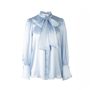 Phaius Bow Tie Silk Charmeuse Blouse