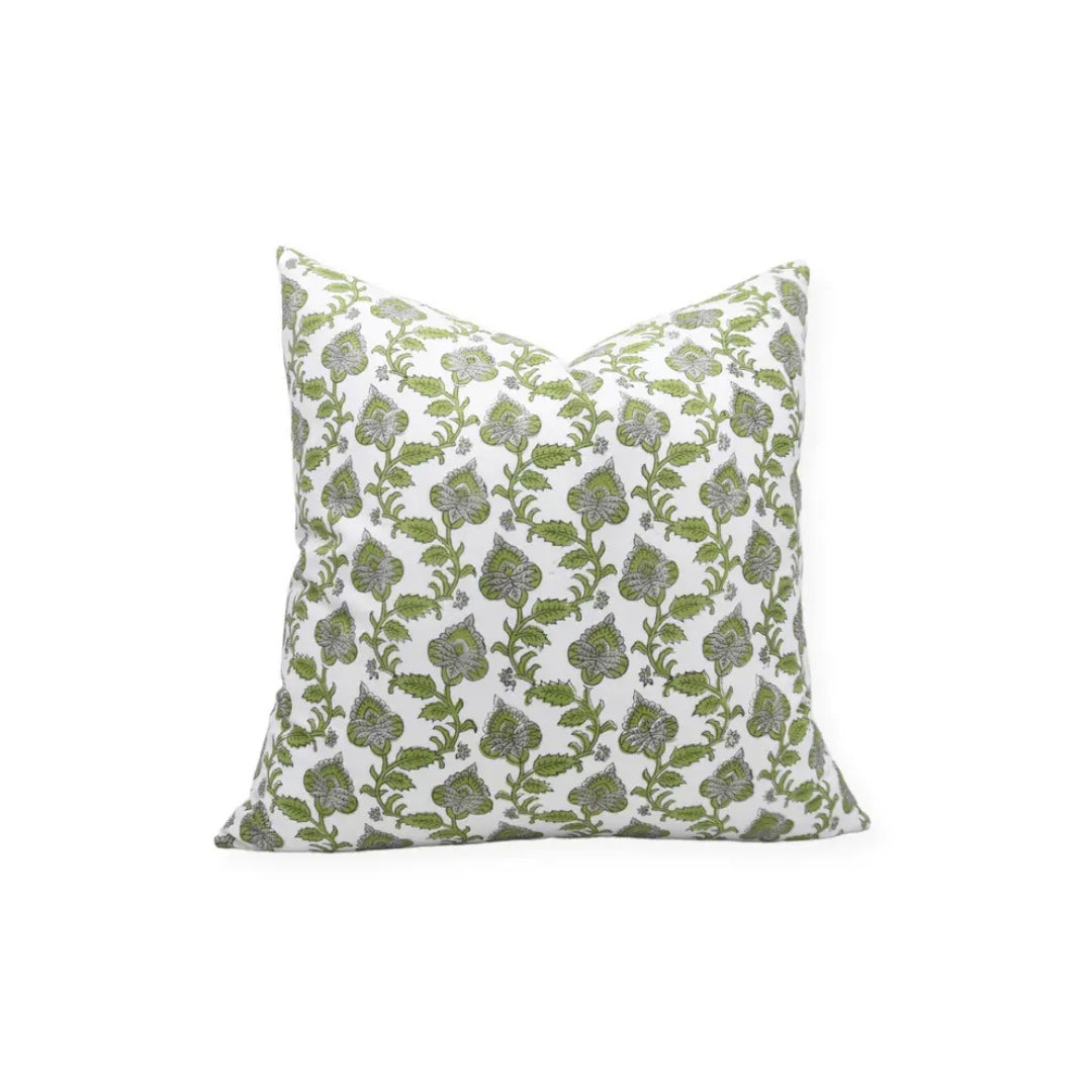 Classic Hand Made Block Print Thick Cotton White Pillow Cover - Madhubala