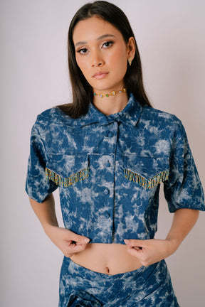 Tie-Dye Denim Fringe Vest