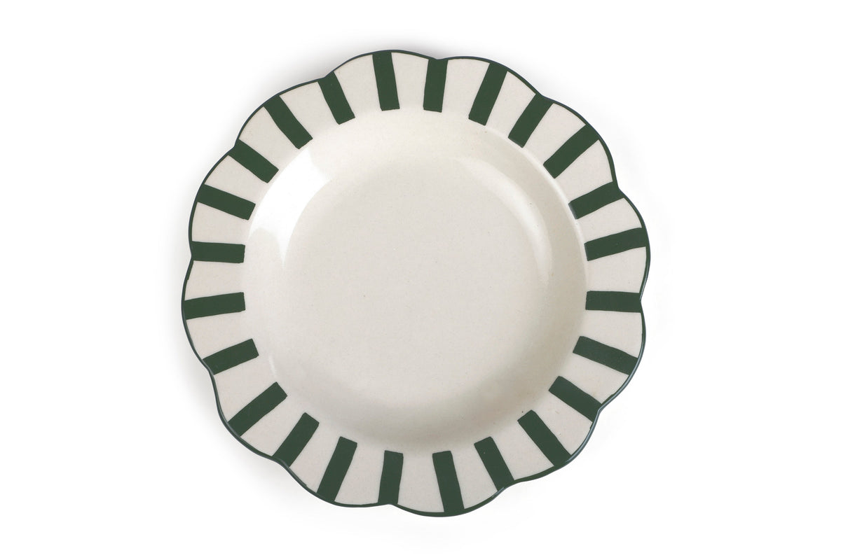 Ceramic Stripe Dinner Plate,  Olive Green - 10 x 10 x 1.25 Inches